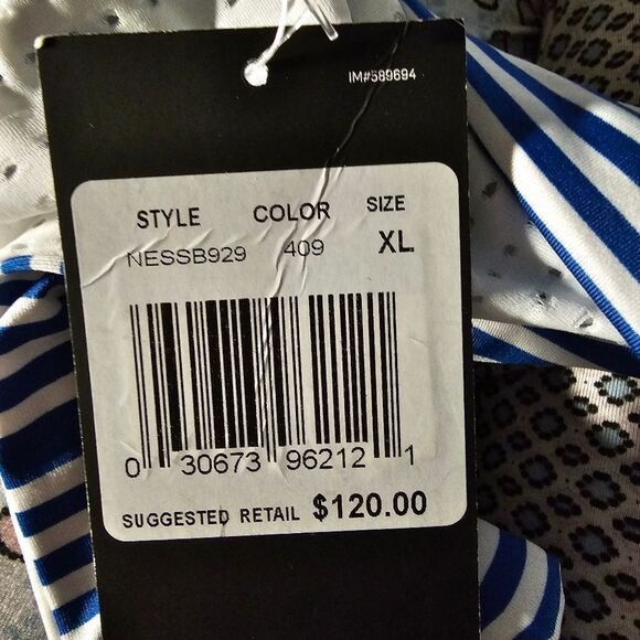 Nike Sport Mesh Reversible midkini Sporty Bikini Swim top  Blue & White size Xl - Picture 7 of 7